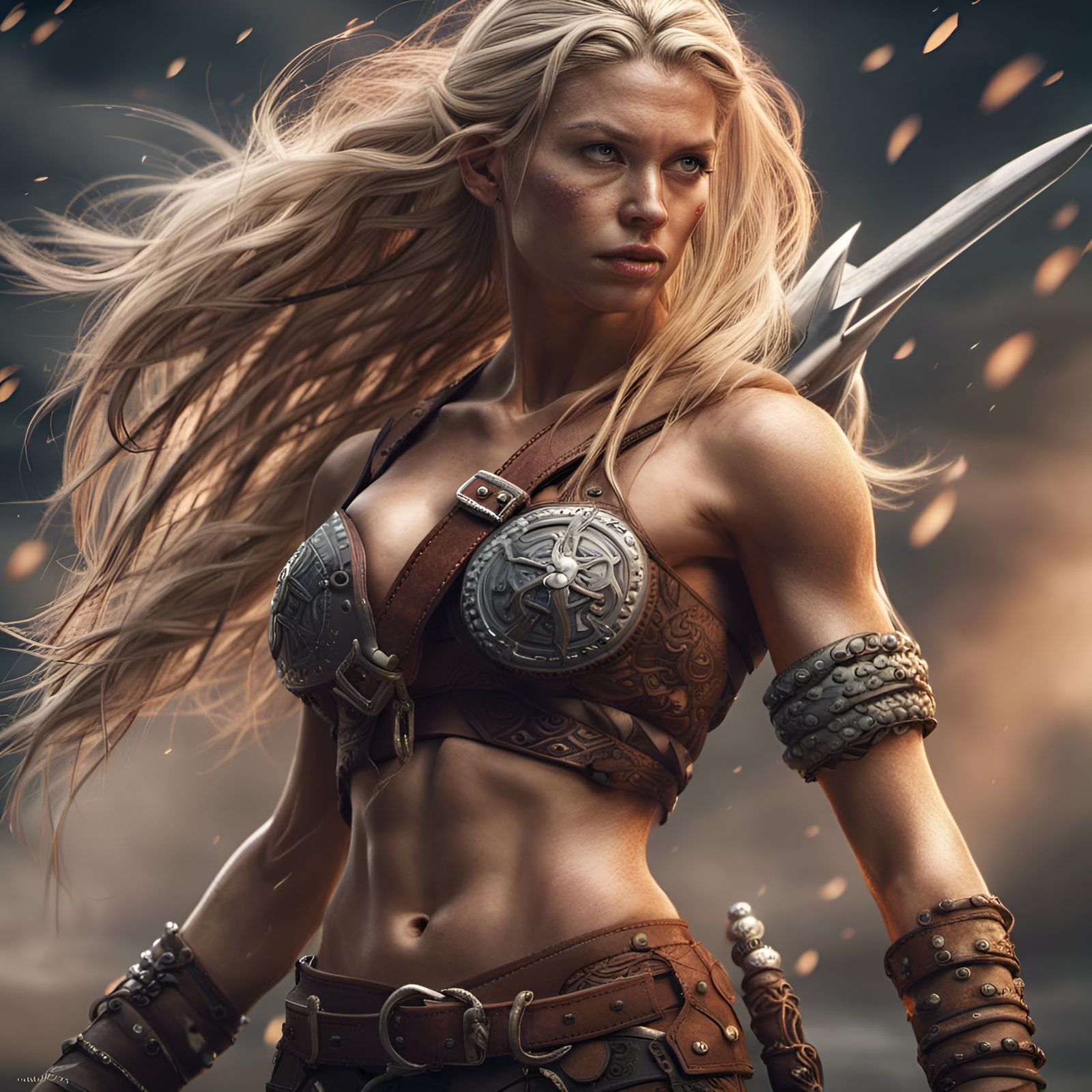 Hyperrealistic Viking Warrior Woman with Sword