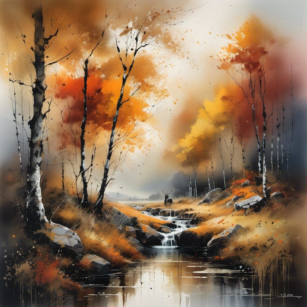 Scottish Autumn Landscape Graffiti Art