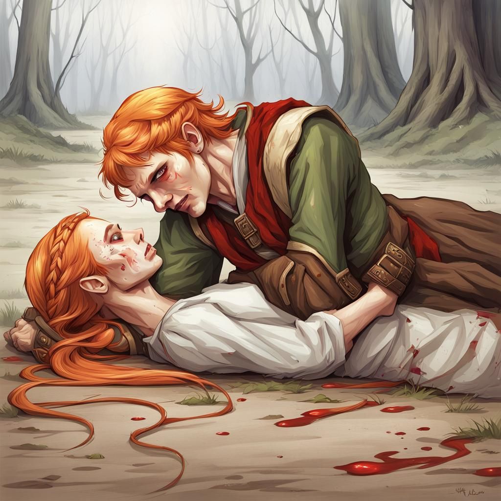 Elf Woman Mourns Fallen Warrior