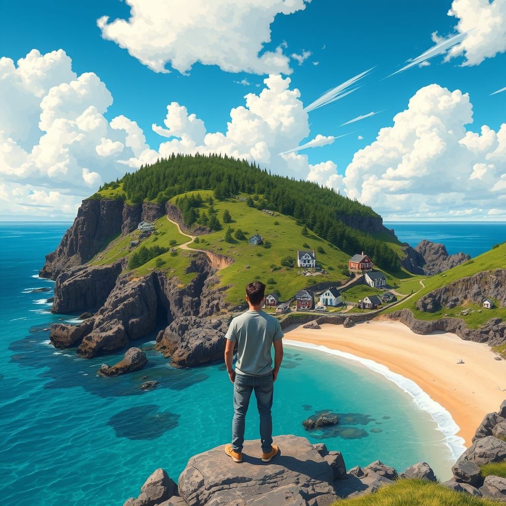 Secluded Coastal Cove in Vibrant Color