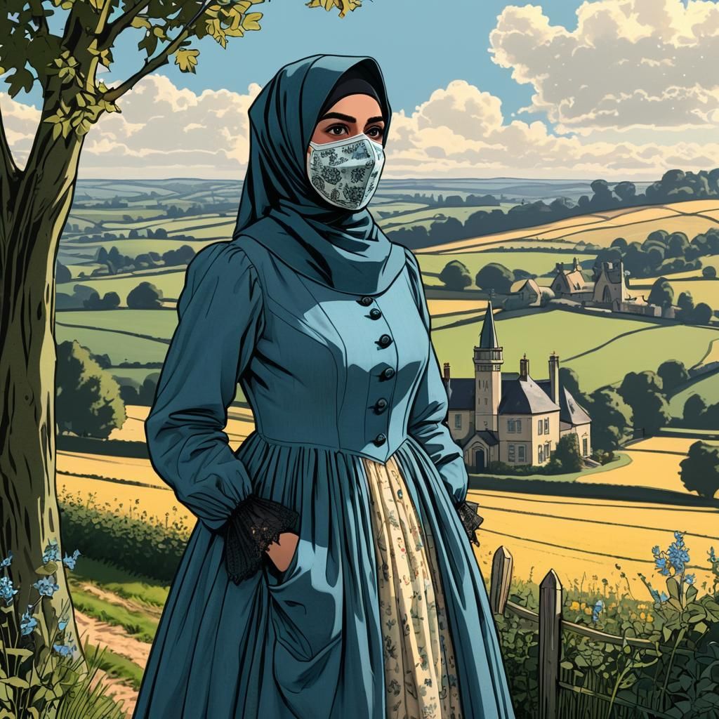 Victorian Woman in Hijab: Vintage Comic Art