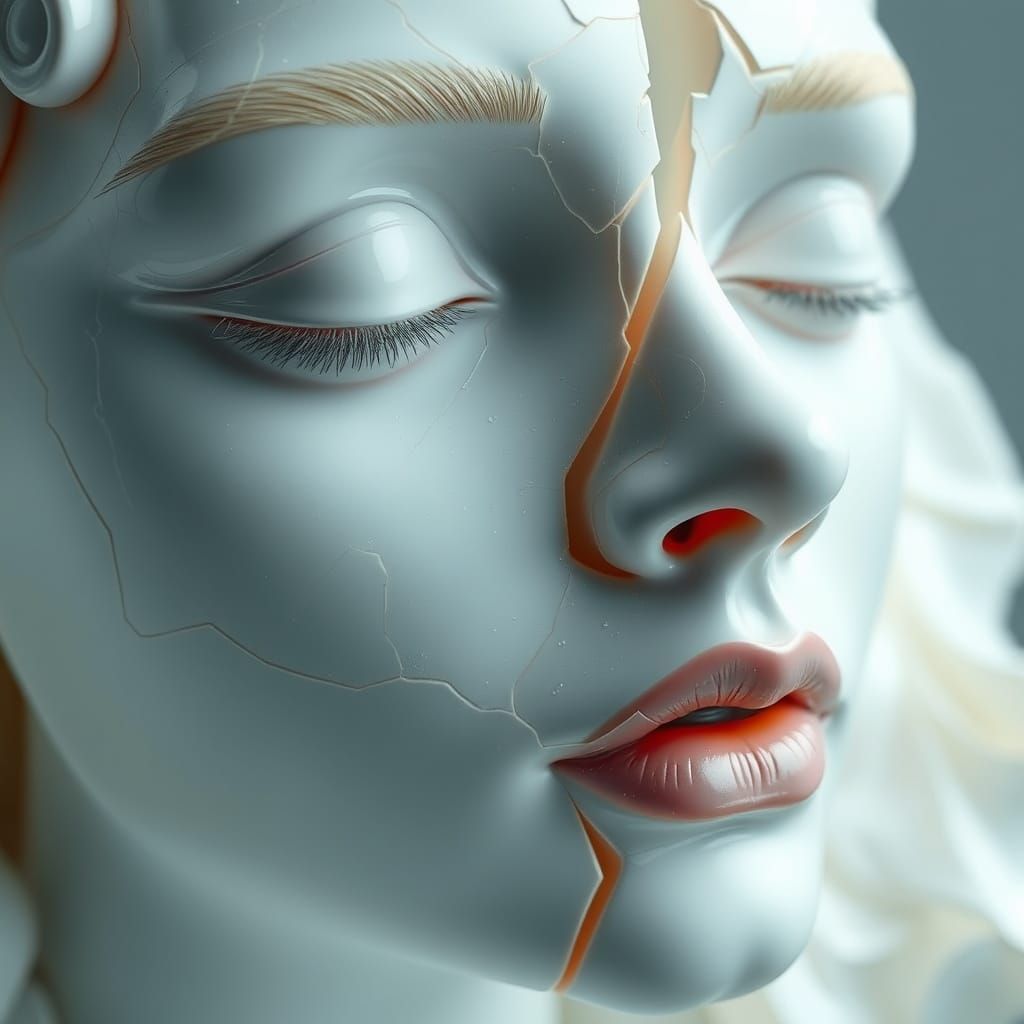 Broken Porcelain Face: A Surreal Digital Masterpiece