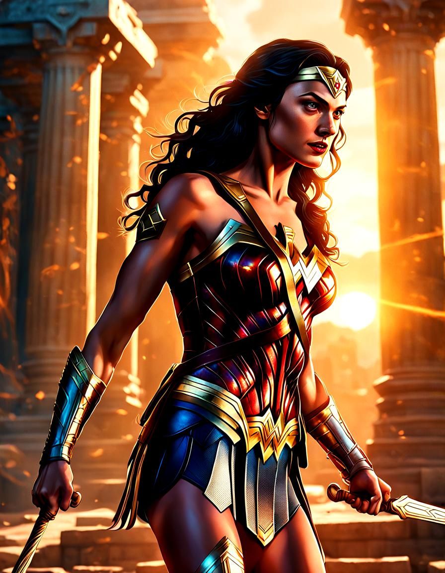 Wonder Woman in Amazonian Temple, Comic Book Art