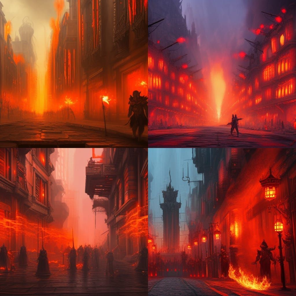Opulent Fire Orc City Streets: Fantasy Concept Art