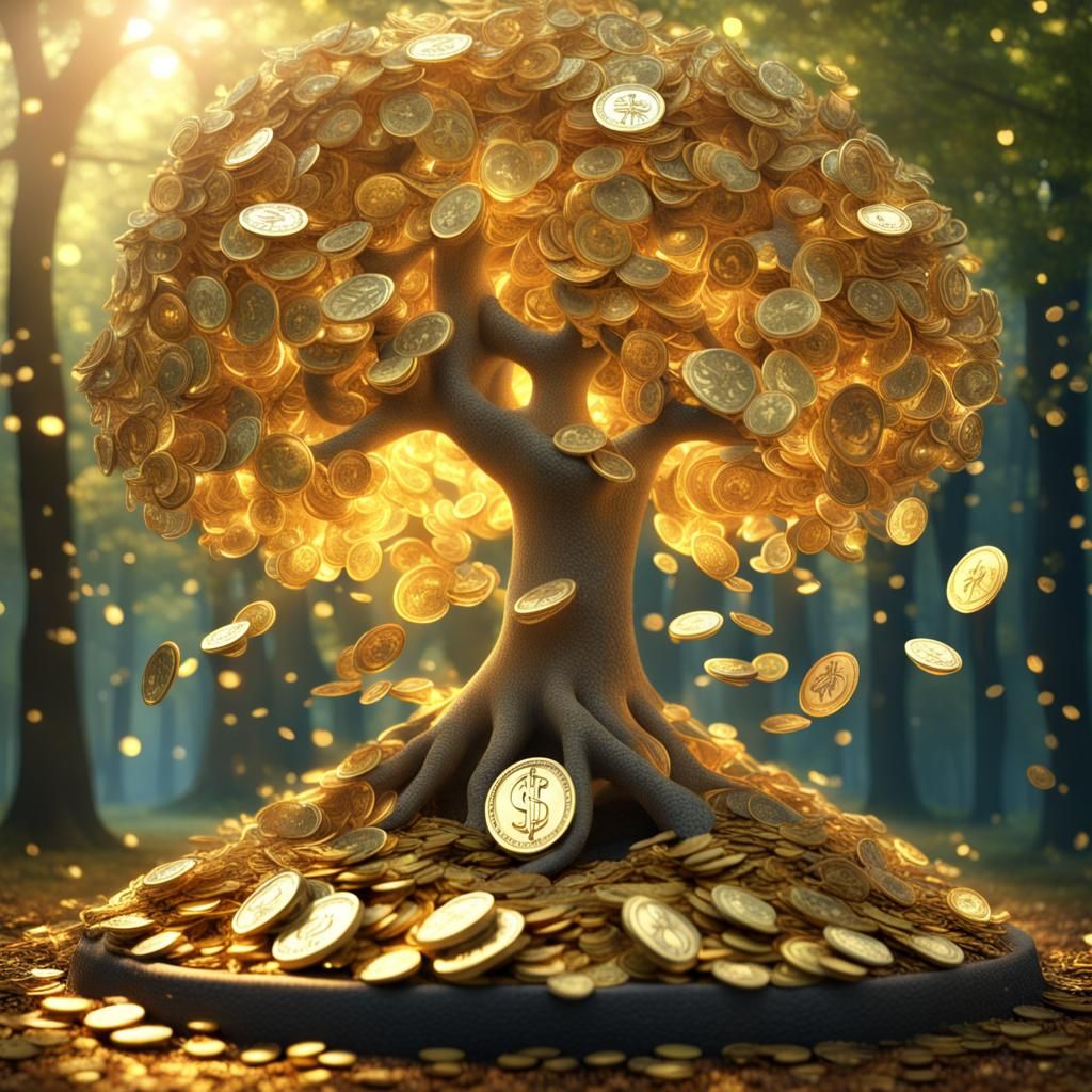 Magical Money Tree with Golden Glittering Leaves