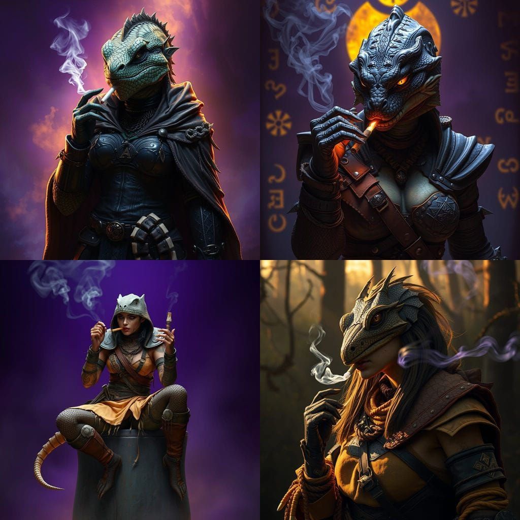 Dark Fantasy Lizardfolk Barbarian in Intricately Detailed Ar...