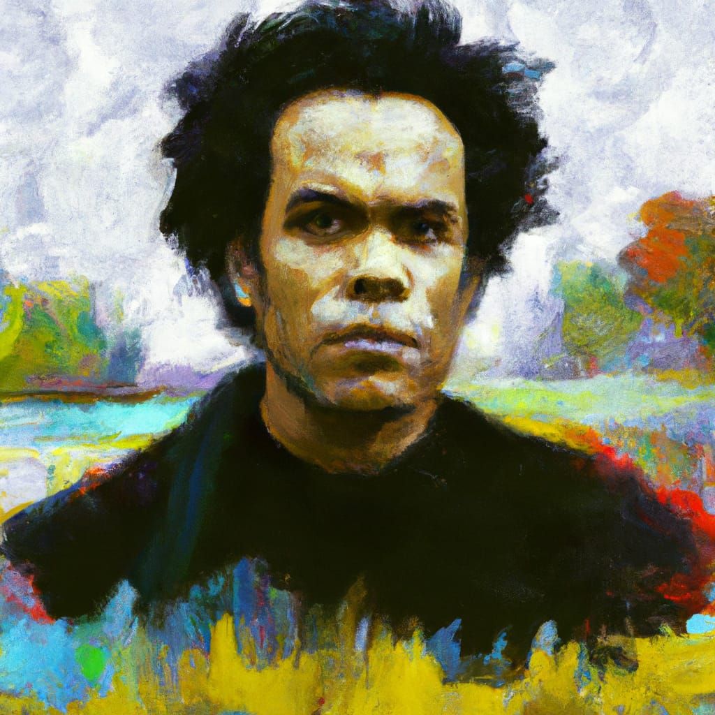 Huey P Newton Portrait in Gouache Style