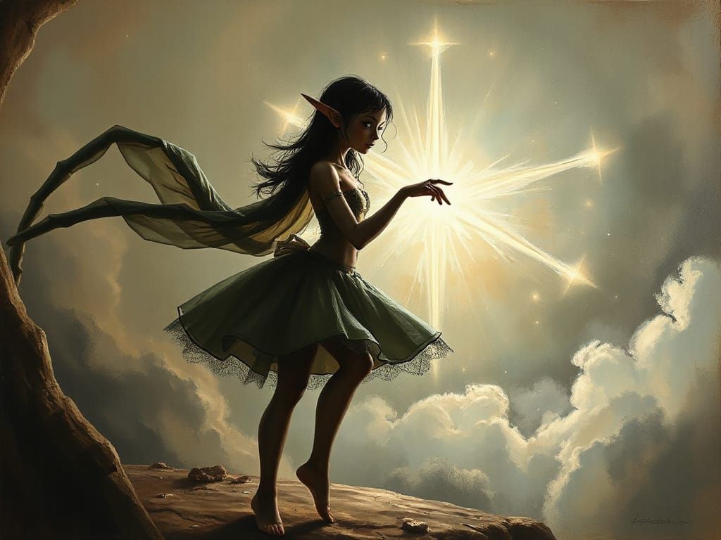 Surreal Ballerina Silhouetted by a Supernova Star in Whimsic...