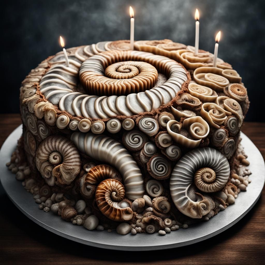 Hyperrealistic Ammonite Birthday Cake in HDR