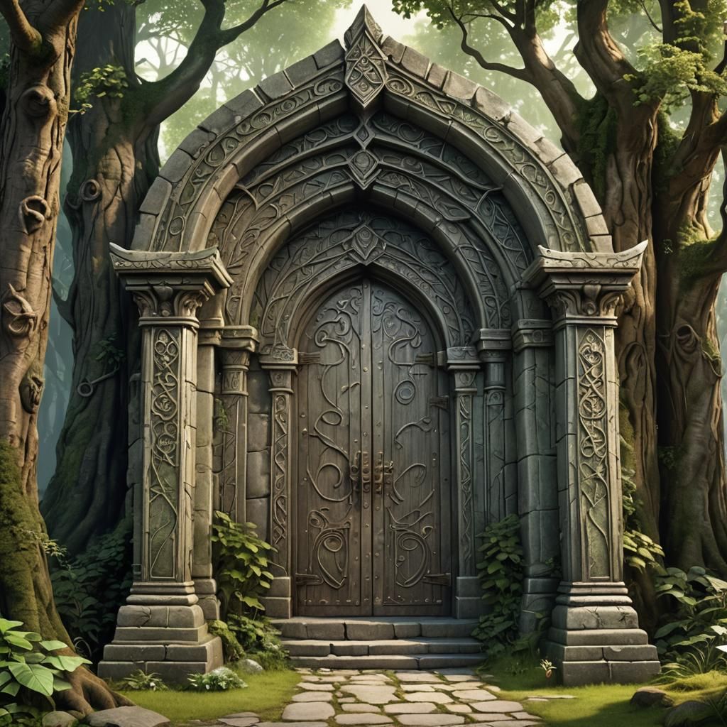 Elven Temple Entrance: Fantasy Realm of Courage