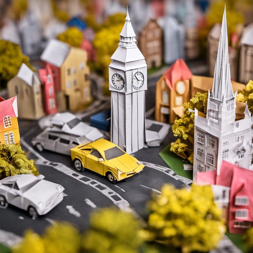 Origami City with Clock Tower
