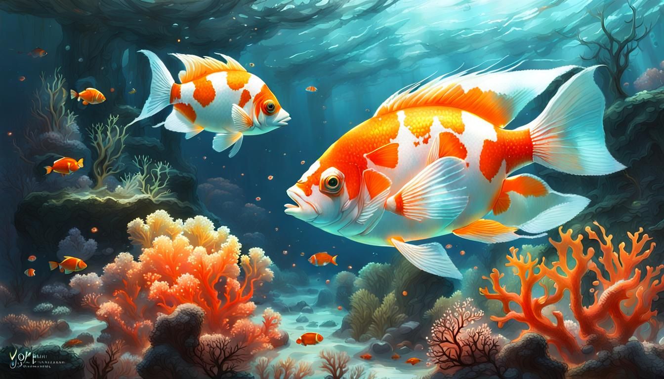 Opalescent Coral Fish in Ethereal Sea: Digital Art