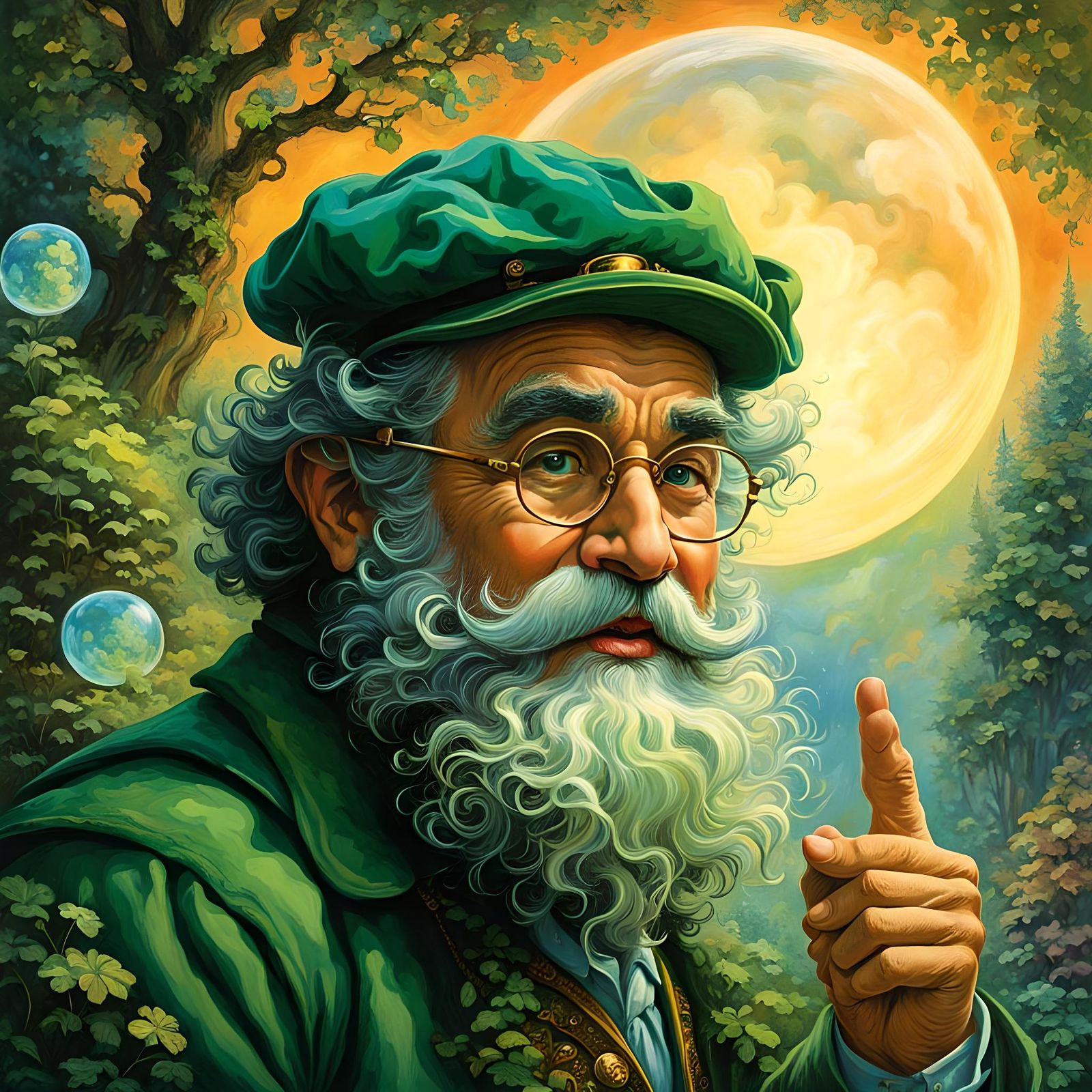 Happy Leprechaun Illustration in Kinkade-Wall Style