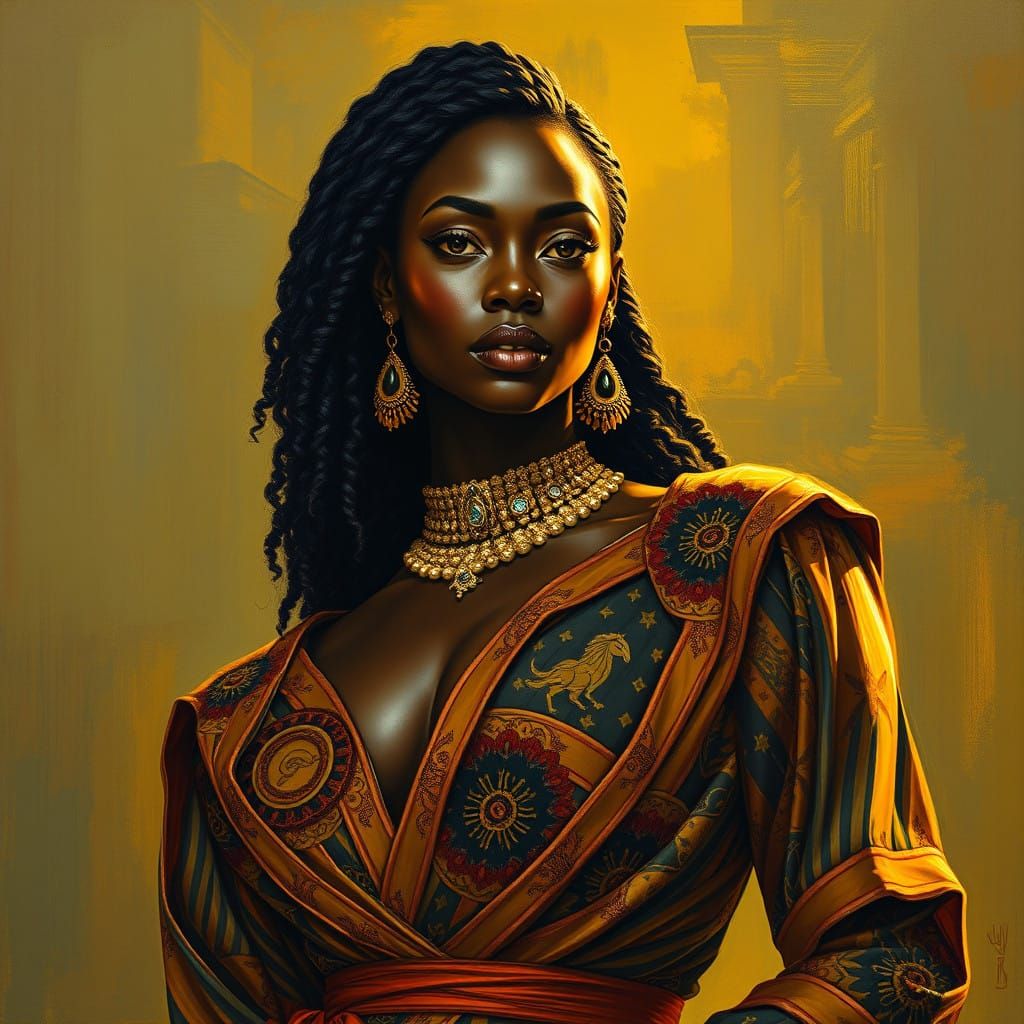 Elegant Afro Goddess in Golden Light