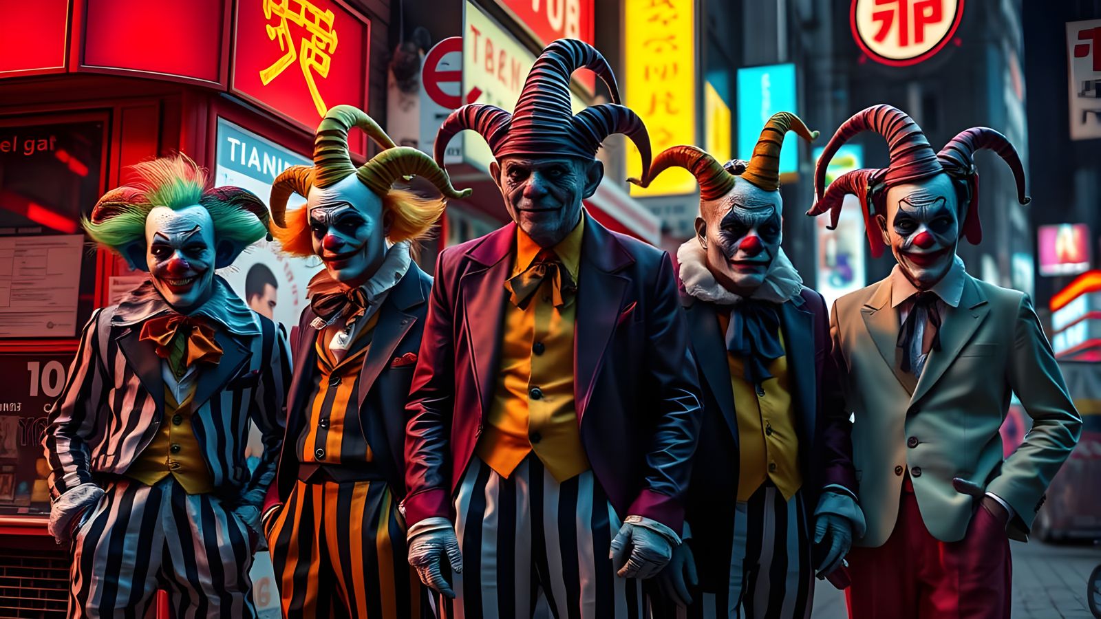 Cyberpunk Clown Gang Outside Neo-Tokyo Club