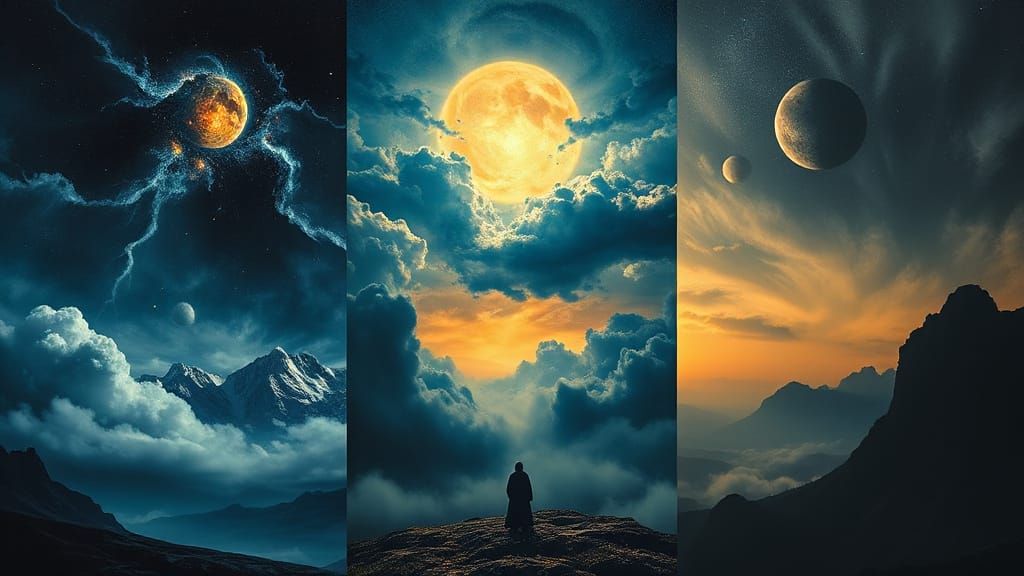 Surreal Triptych: Dreamlike Worlds in Vibrant Colors