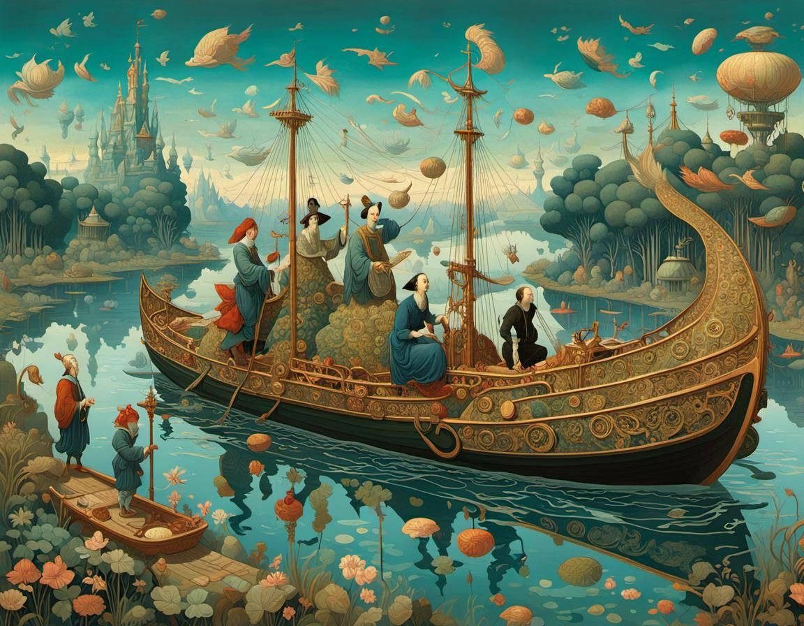 Barge of Fools in Art Nouveau Style