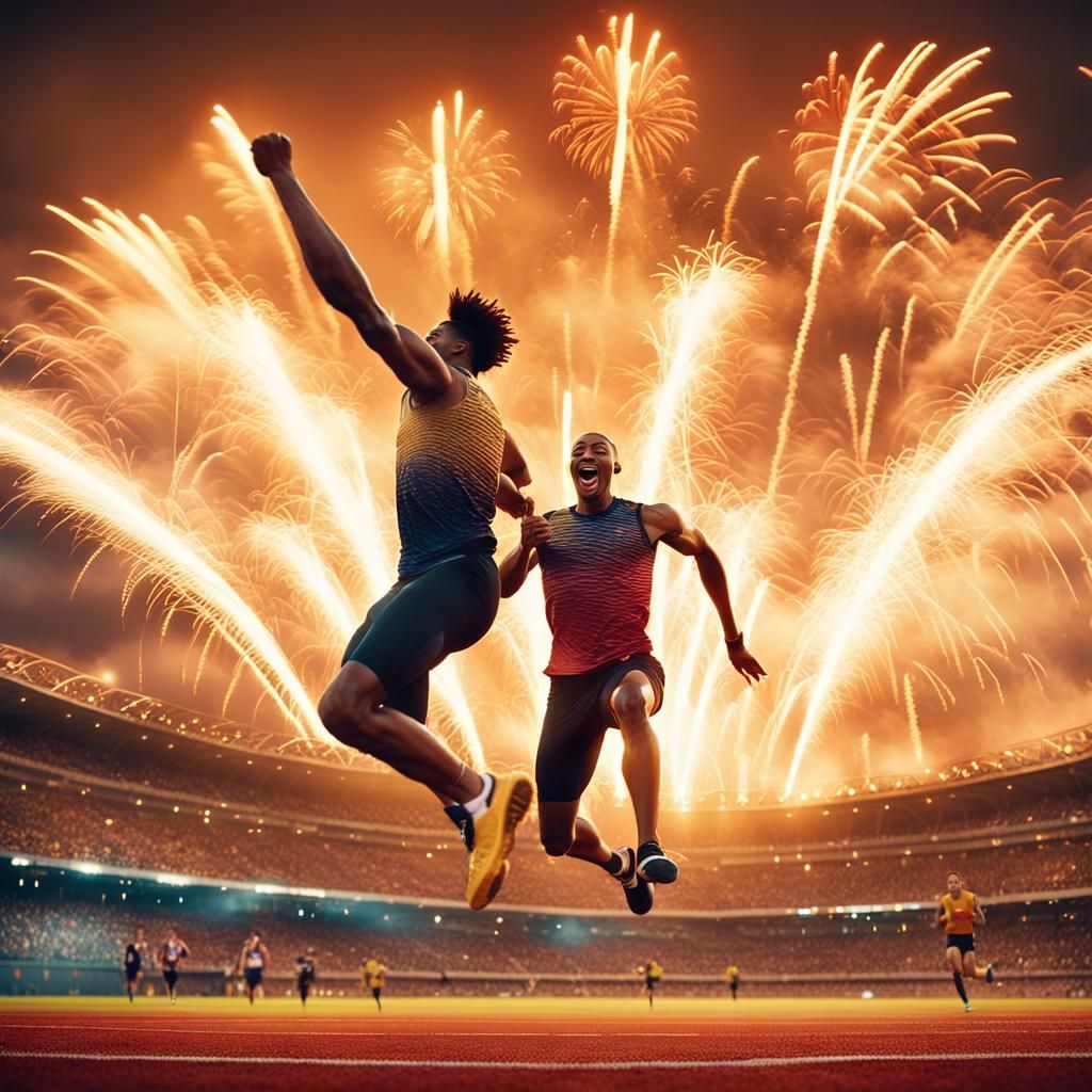 Epic Olympic Scene at Dusk with Stadium Lights