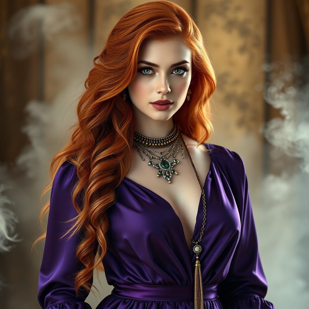 Ethereal Portrait of a Woman in Purple Satin Gown