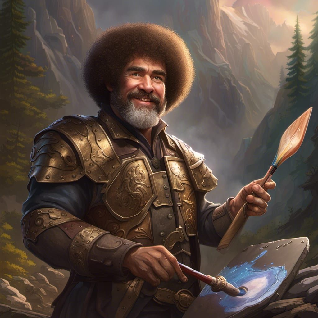 Paladin Bob Ross Concept Art in Dark Fantasy Style