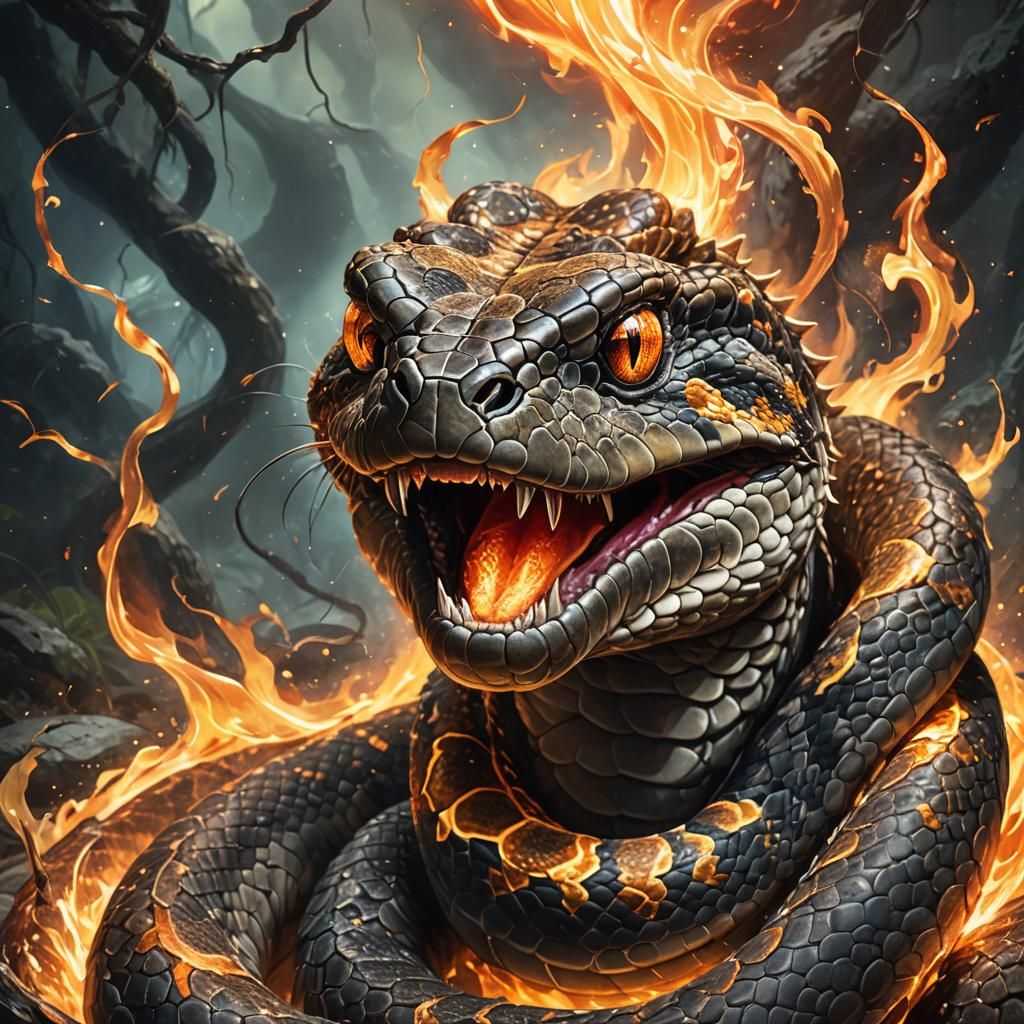 Elemental Rattlesnake Portrait in Hyperrealistic Style