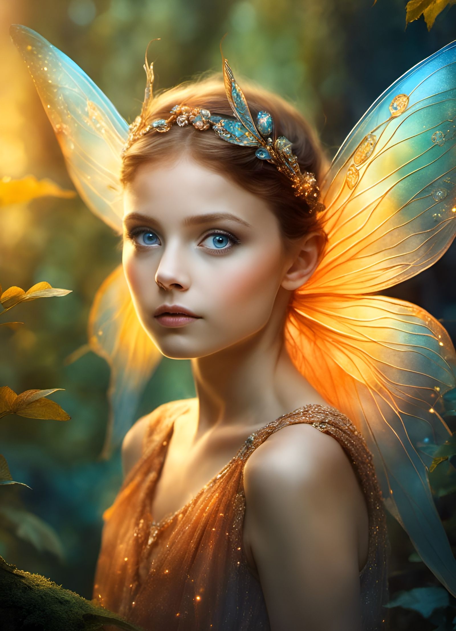 Opalescent Fairy in Forest, Digital Art