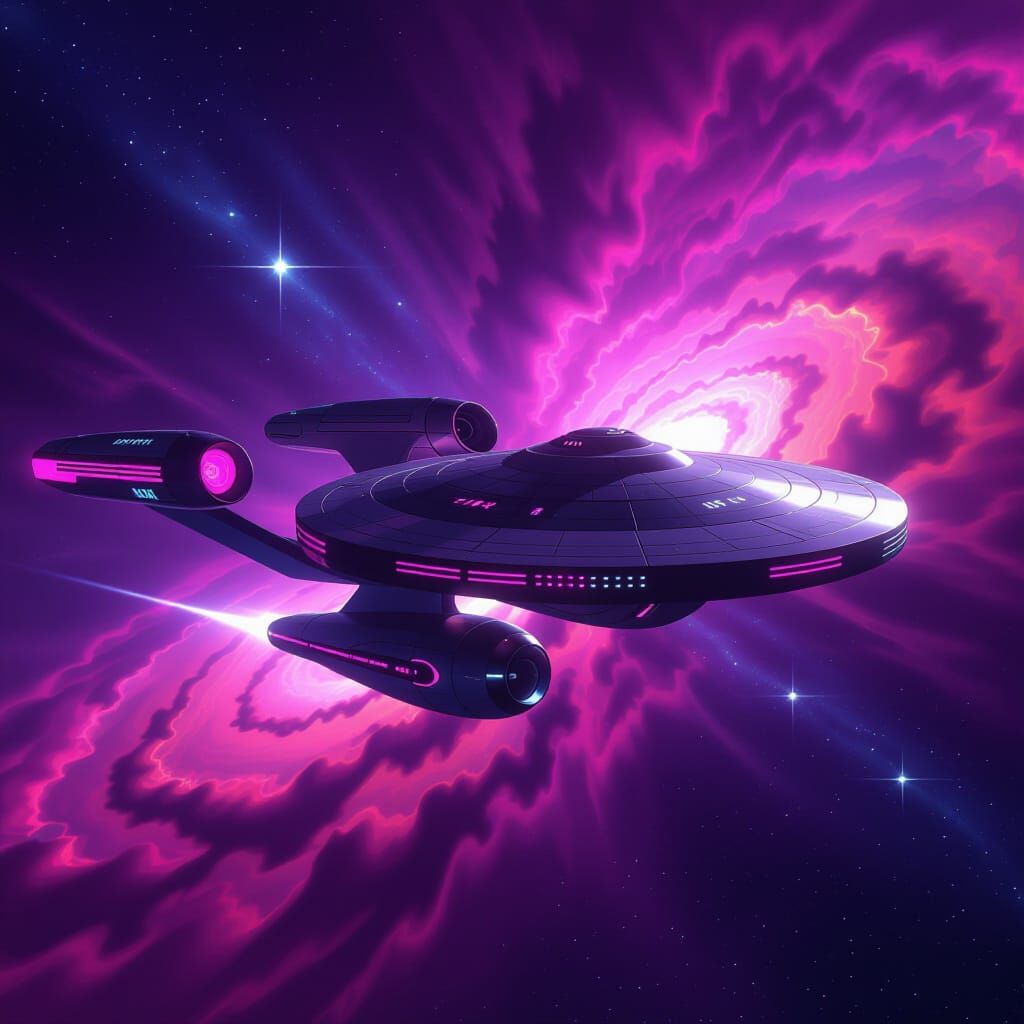 Futuristic Pink & Black Spaceship in Nebula Digital Art