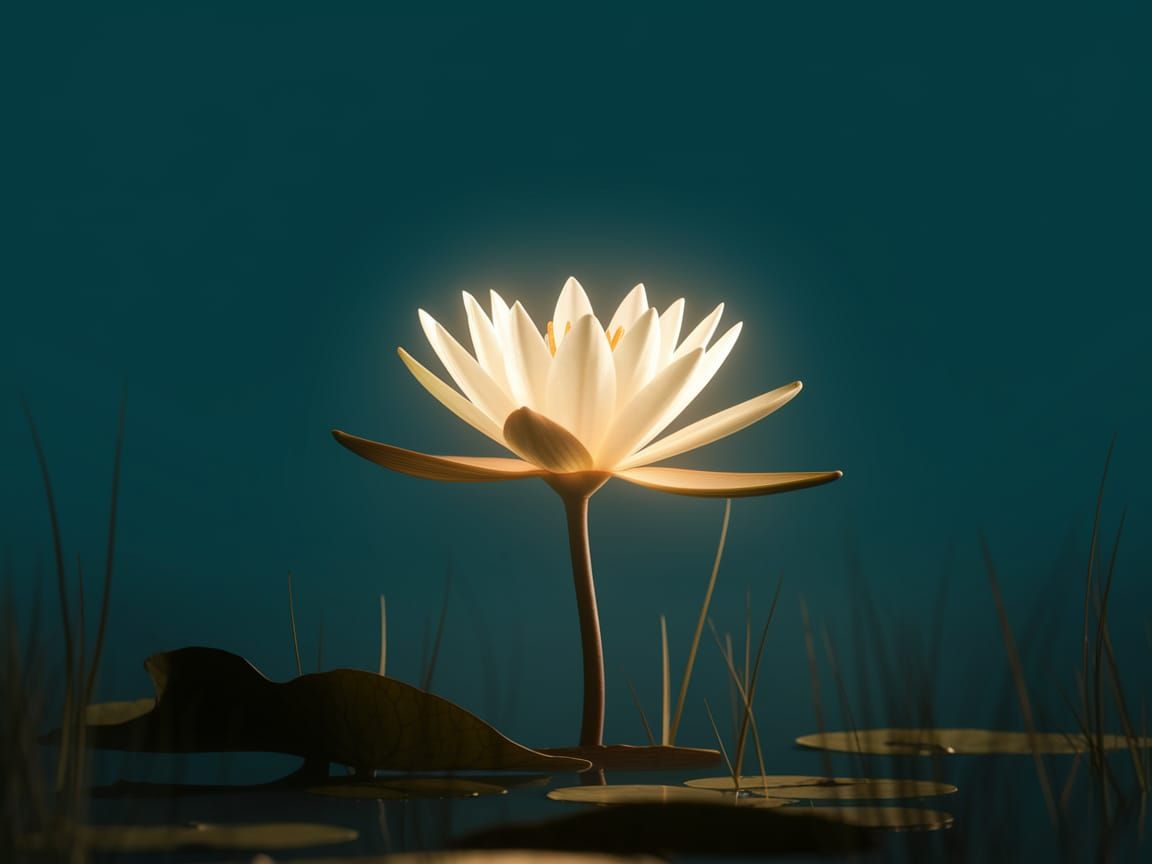 Ethereal Waterlily Bloom in Soft Teal