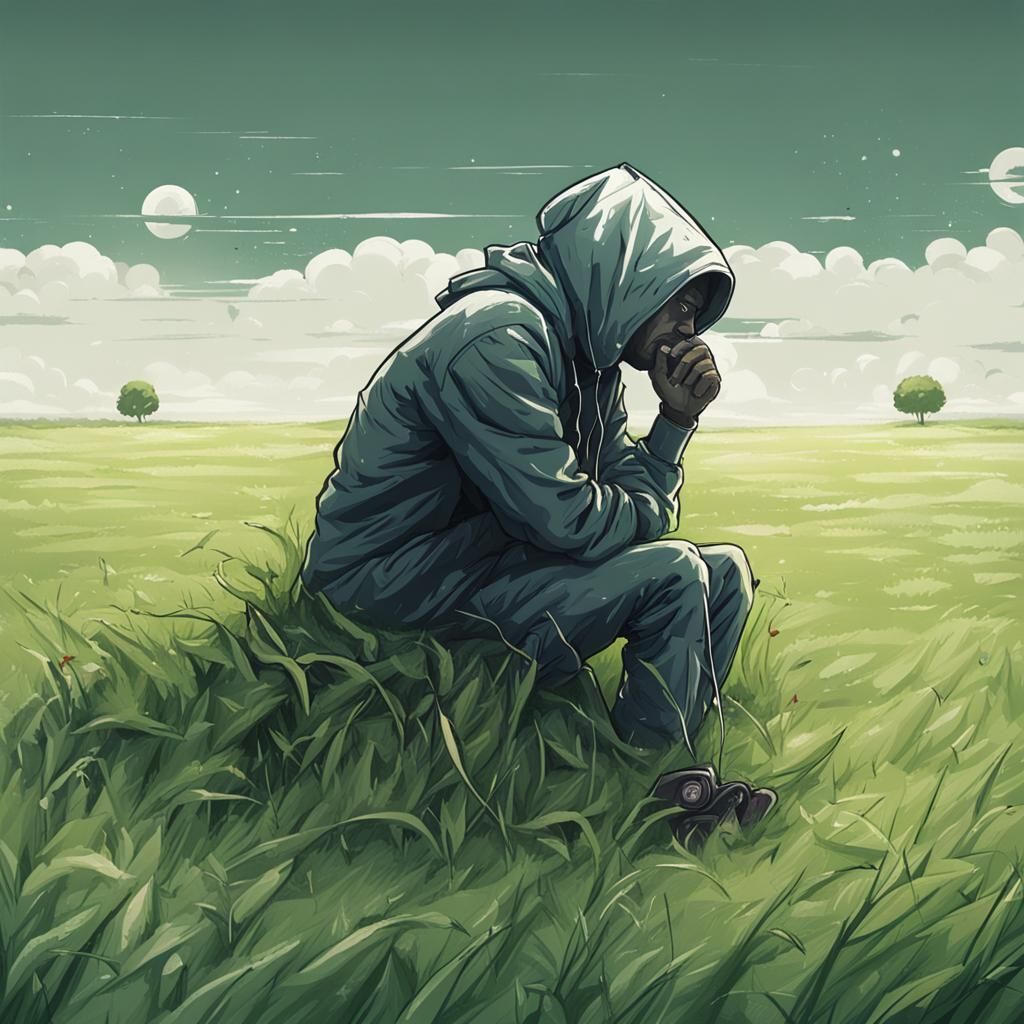 Man Waiting in a Grassy Field