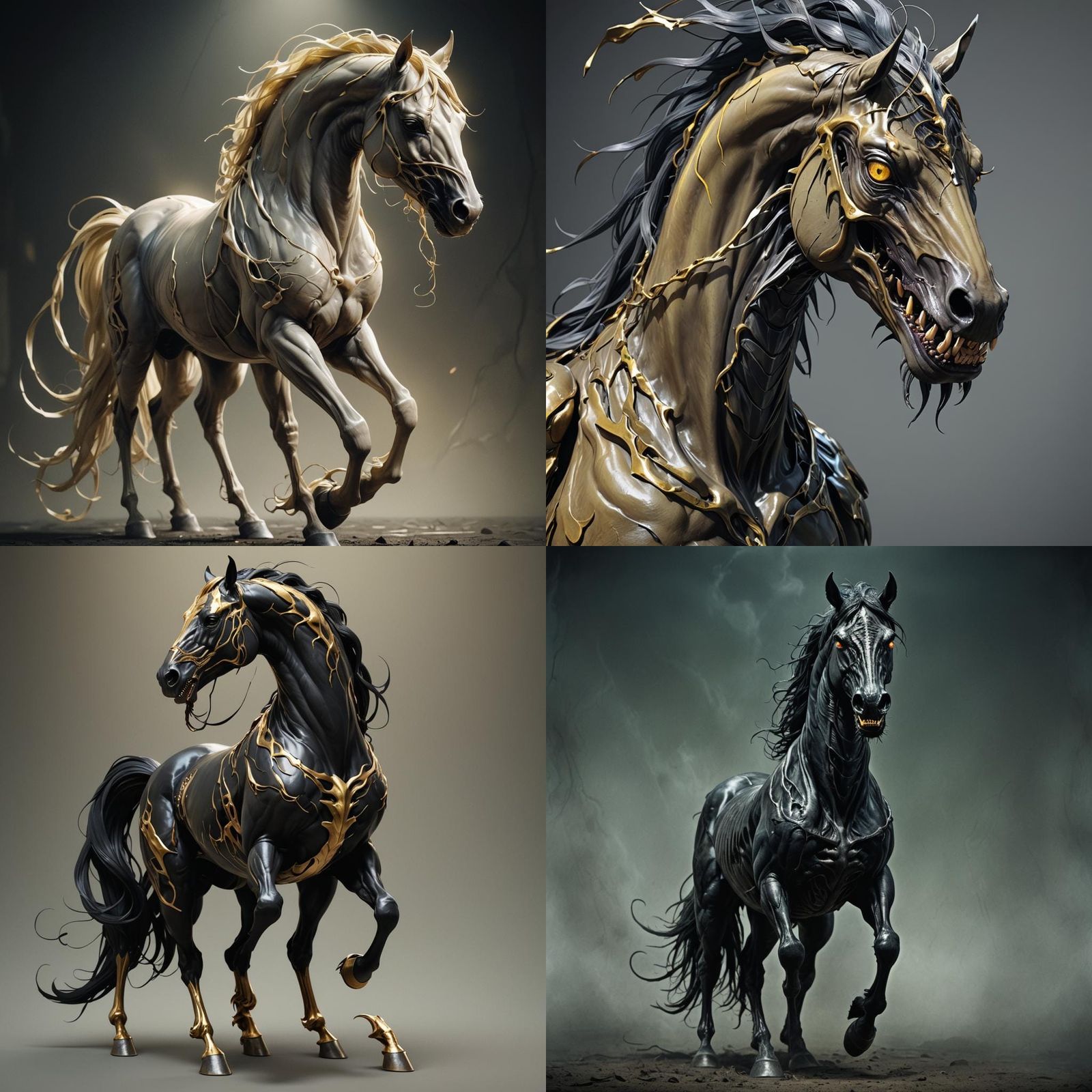 Venom-Inspired Horse Portrait in Hyper-Realistic 3D Anime Ar...
