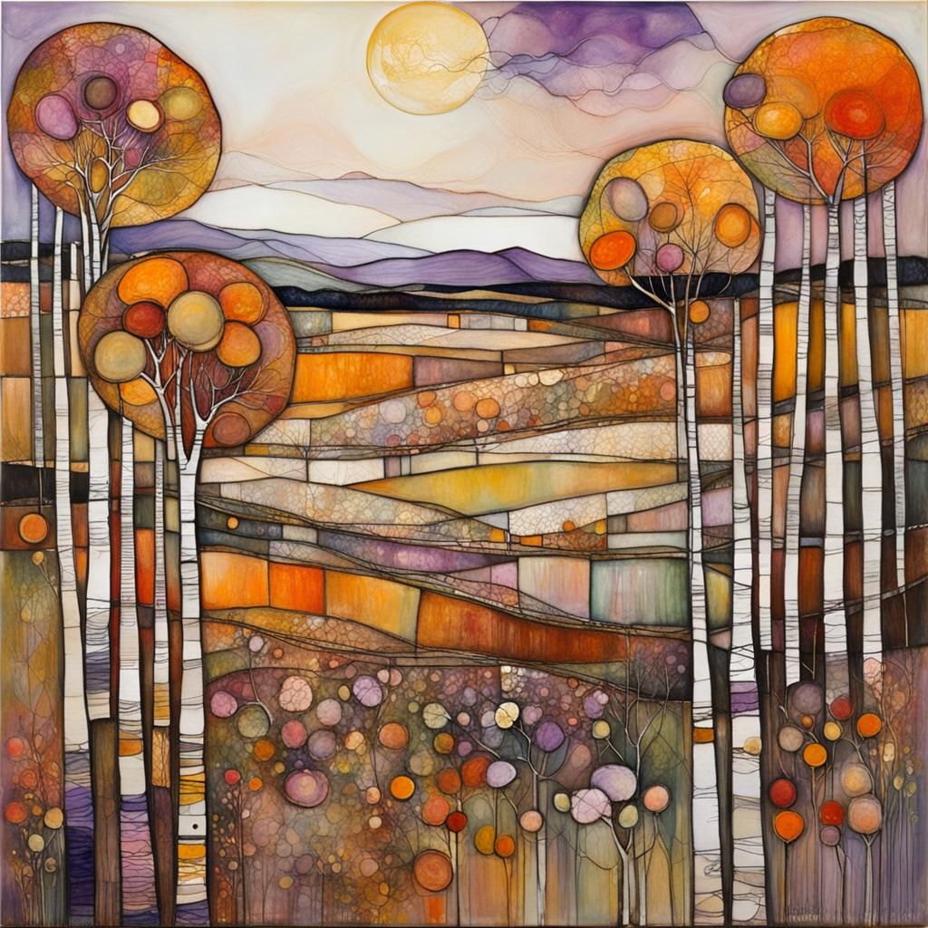 Abstract Autumn Landscape in Pastel Colors