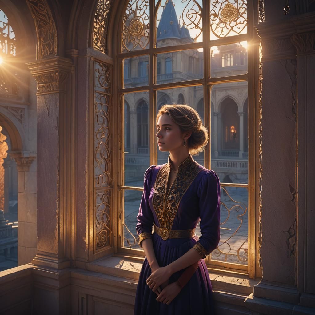 Woman at Palace Window in Romanticism Style