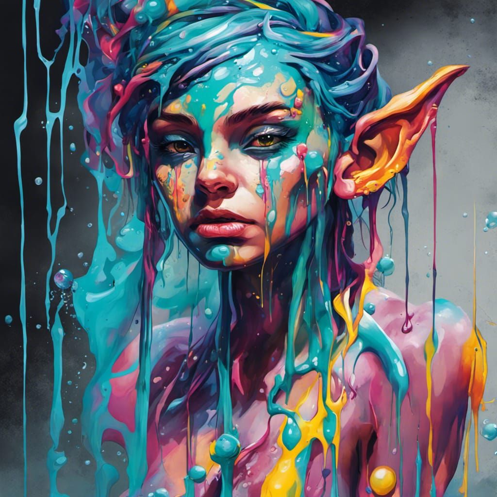 Colorful Water Elf in Graffiti Street Art Style