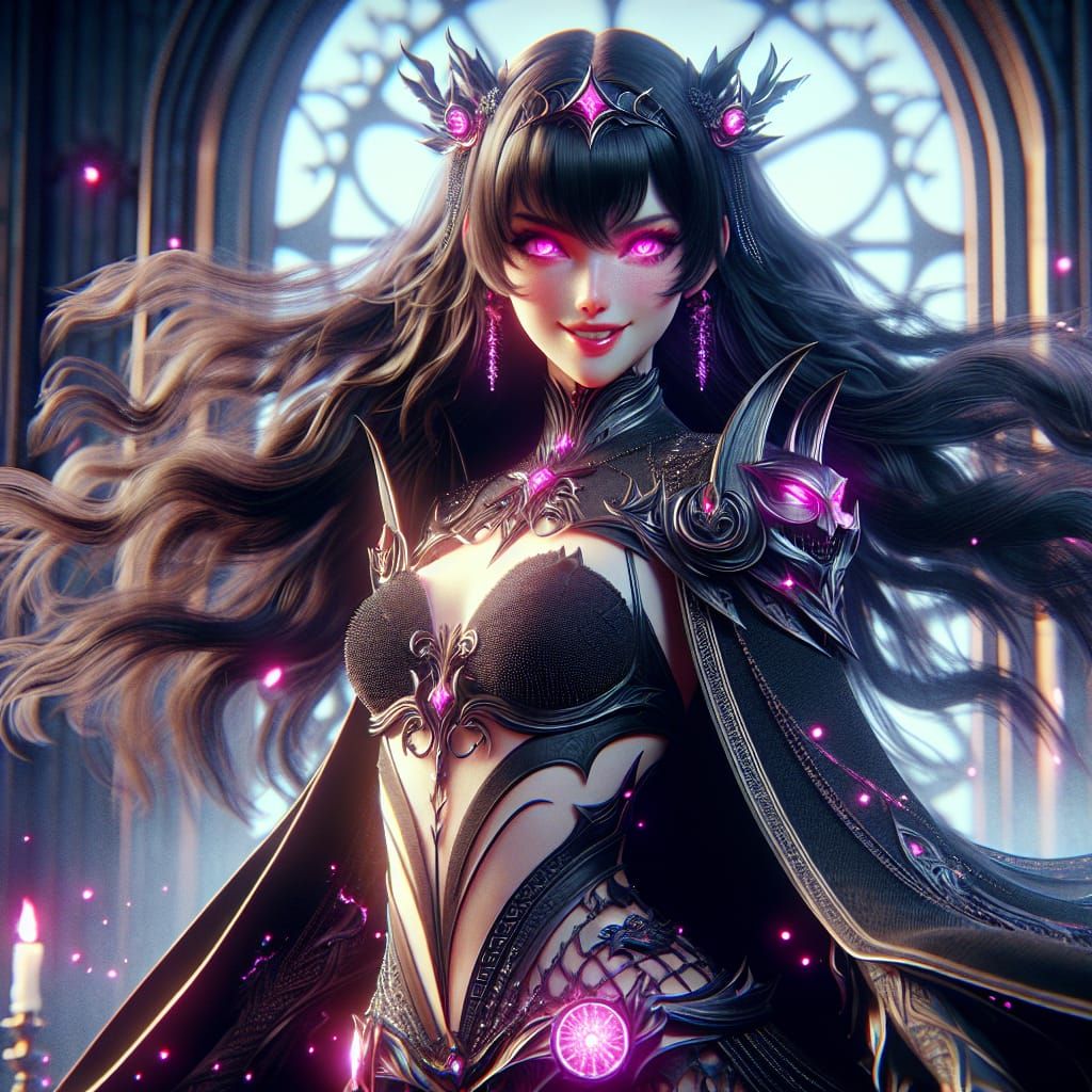 Hispanic Woman with Glowing Eyes in Fantasy Armor