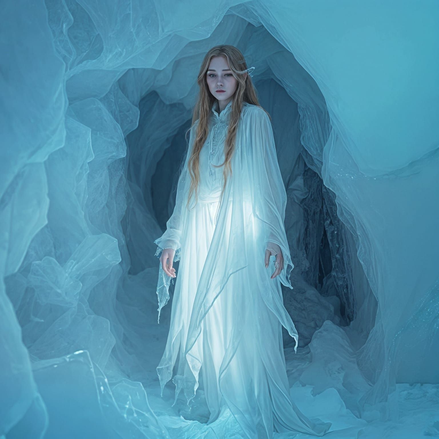 Ethereal Elf Spirit in Icy Cave
