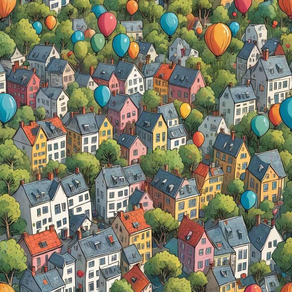 Doodle Cityscape: Whimsical Aerial View Illustration
