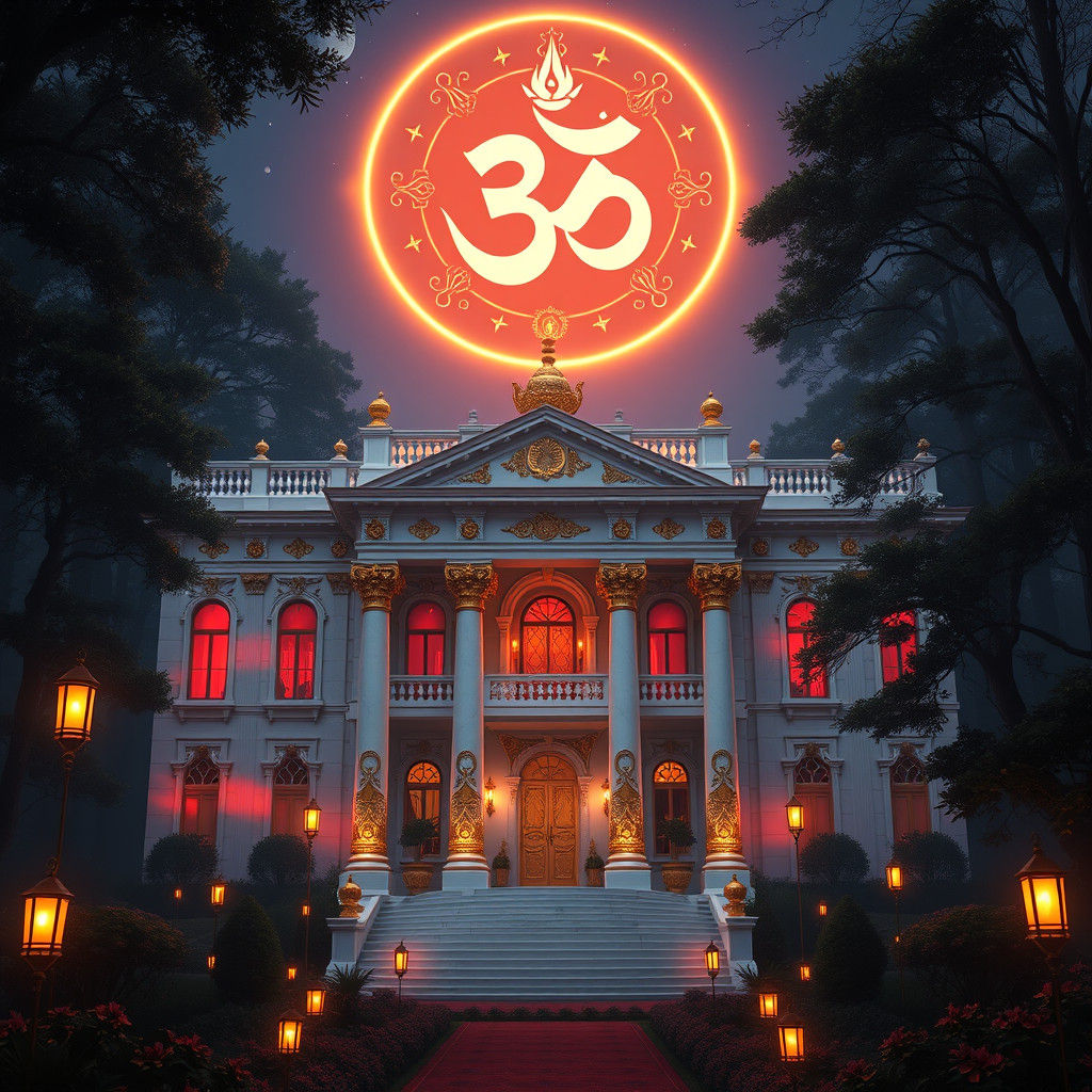 Majestic Marble Mansion in Mystical Night Forest