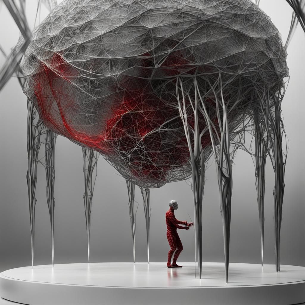 A string structure, made of silver, enclosing a silicone tra...