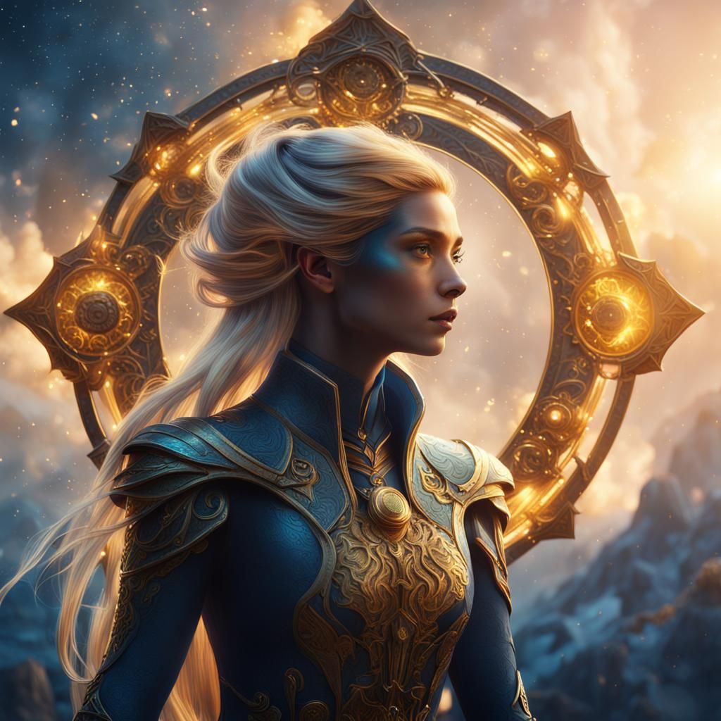 Radiant Woman with Flowing Golden Hair