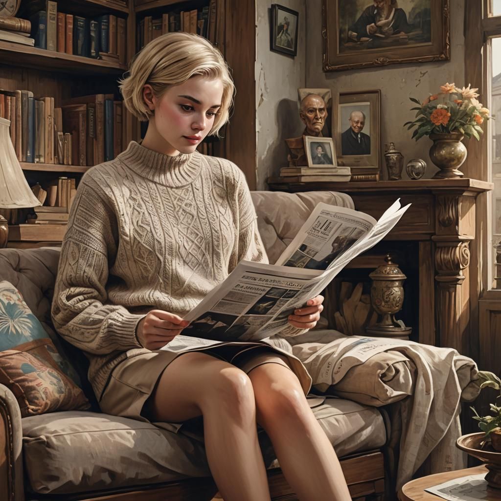 Blonde Woman on Rococo Couch in Detailed Matte Painting