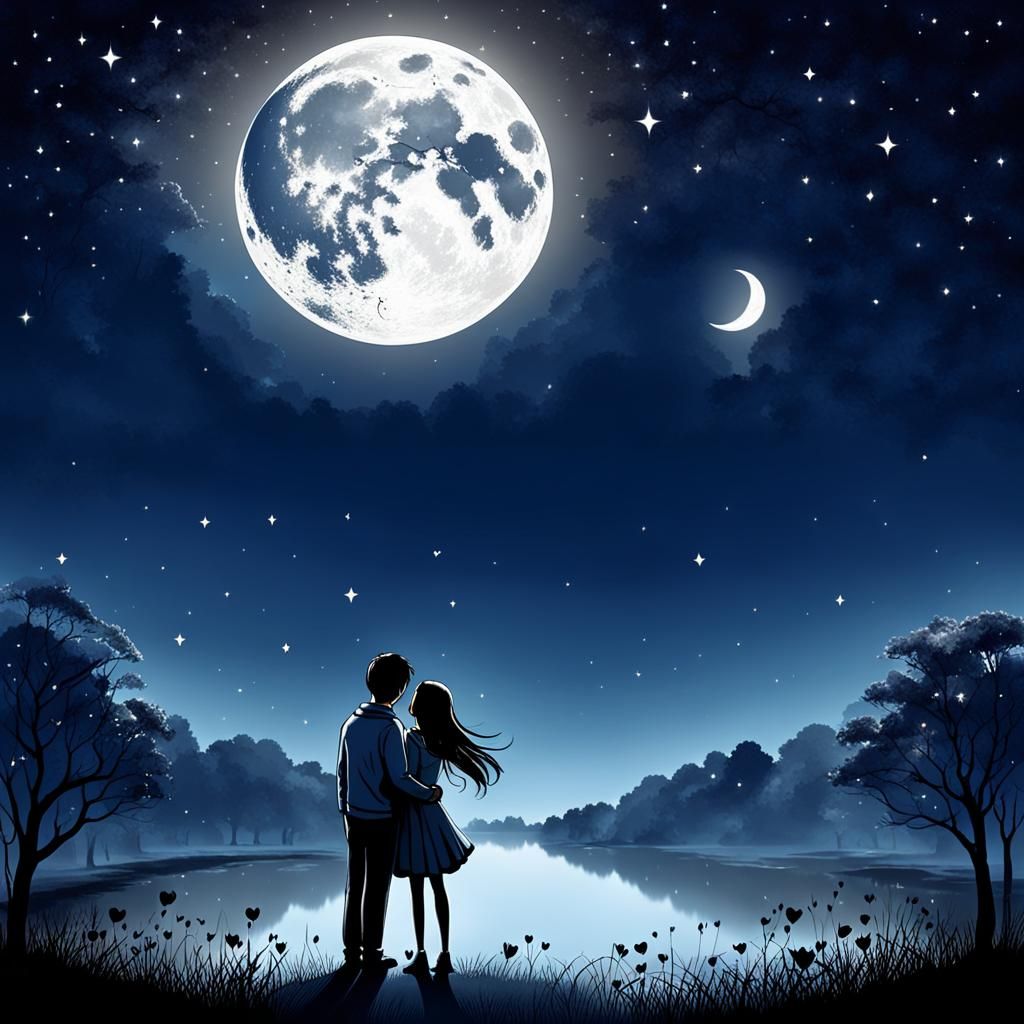 Moonlit Night Scene of Rekindled Love