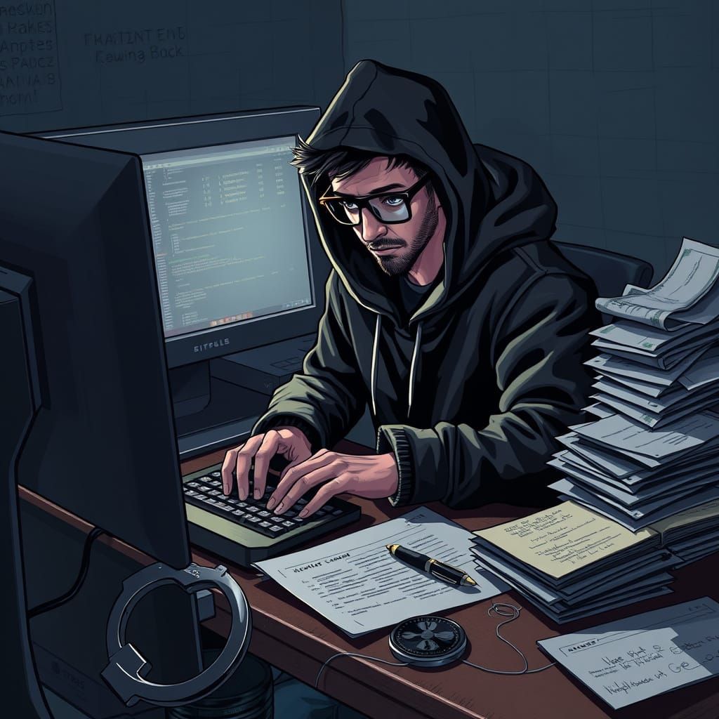 Cyberpunk Hacker in High-Tech Lair