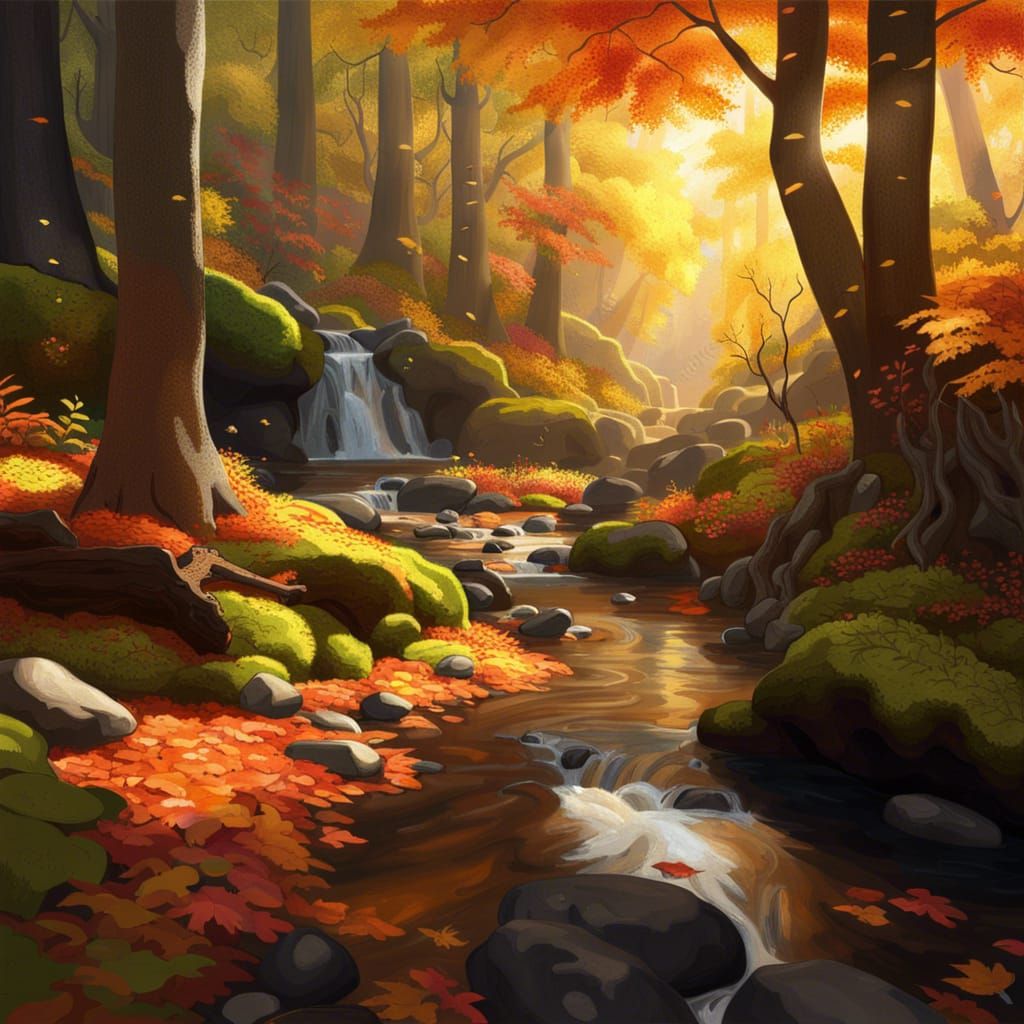 Serene Autumn Forest Scene in Hyperrealism