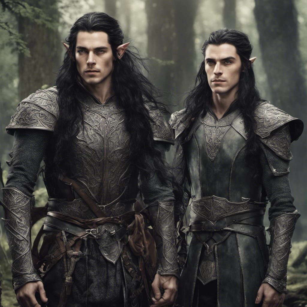 Elven Twin Warriors in Forest Landscape
