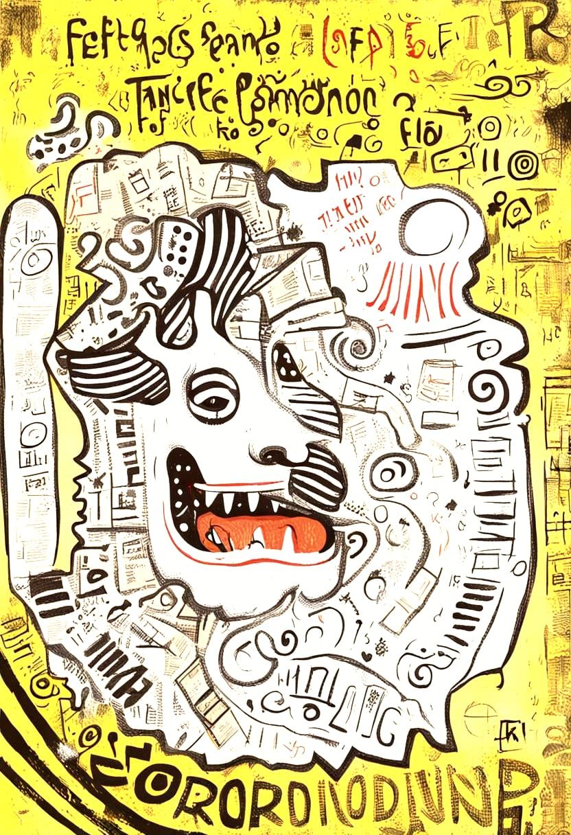 Surreal Text Whirlwind Around a Drunk Human Head