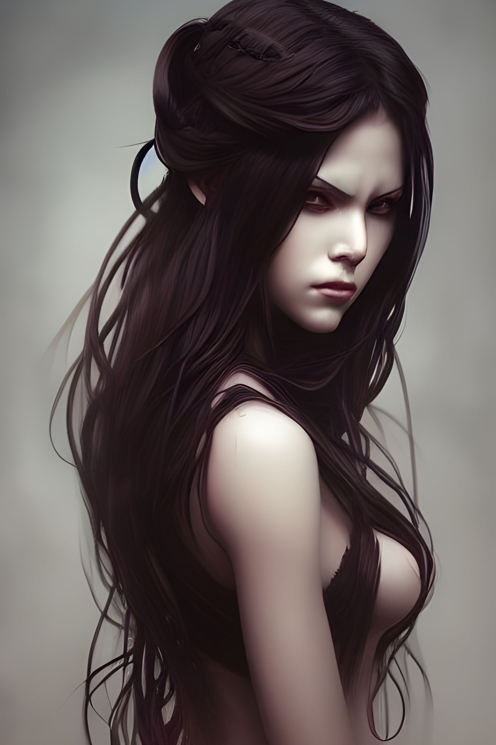 Beautiful Sinister Goddess with Long Hair