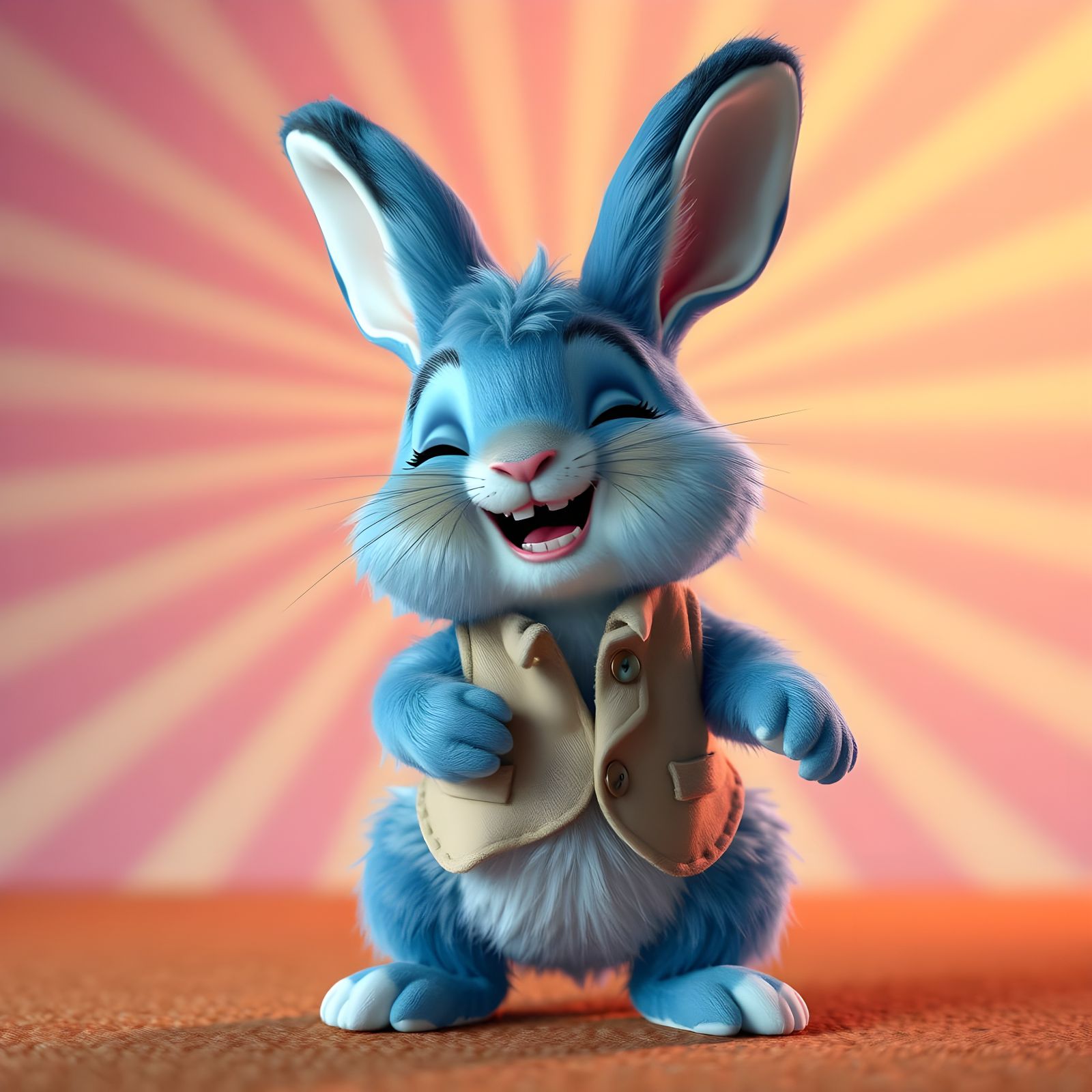Blue Rabbit Giggles with Alice: Pixar-Inspired 3D Art