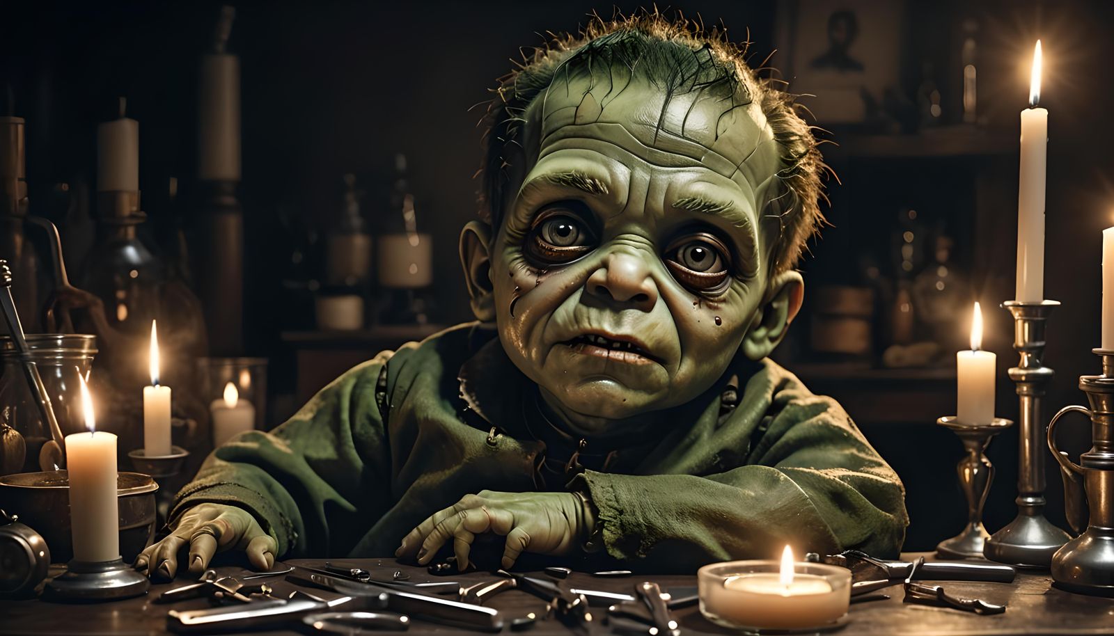 Hyperrealistic Baby Frankenstein: Intricate HDR Portrait