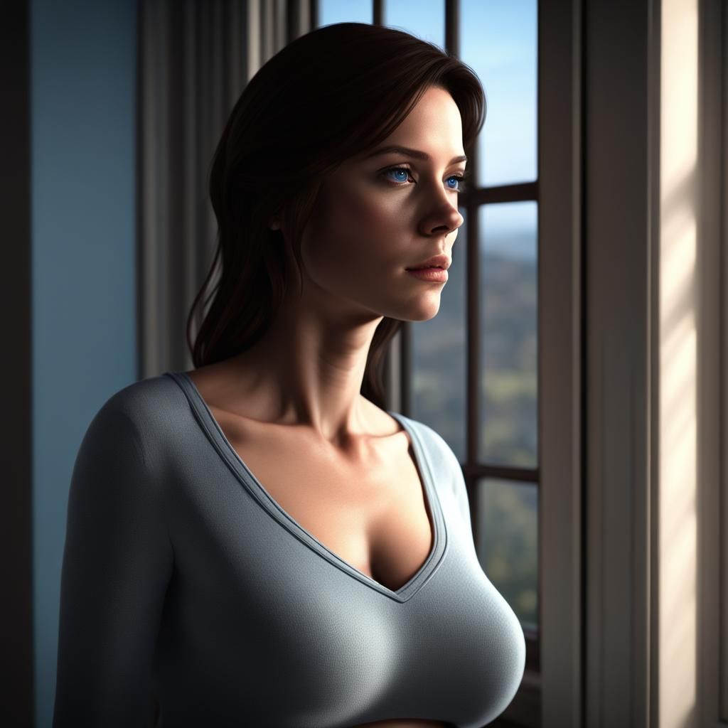 Worried Pregnant Woman with Quadruplets: 3D Render