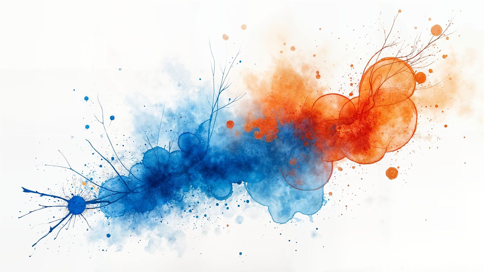 Vibrant Blue and Orange Watercolor Paint Splatter
